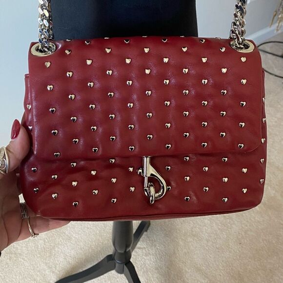 Rebecca Minkoff Heart Studded Red Quilted Leather Adjustable Crossbody Bag - Picture 5 of 13